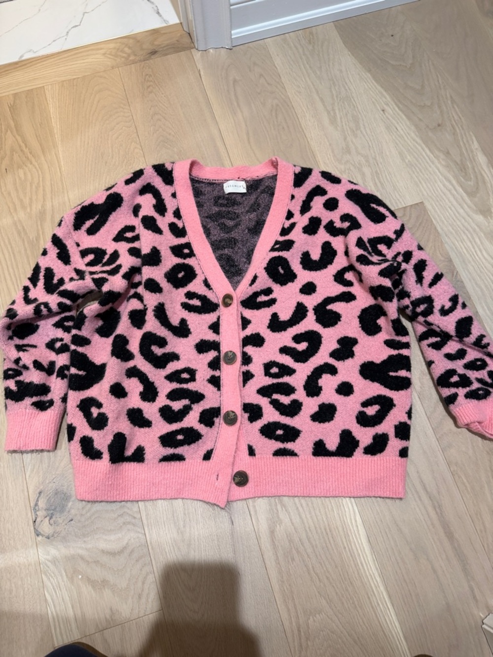 Dreamers Pink and Black Leopard Print Button-Up Cardigan